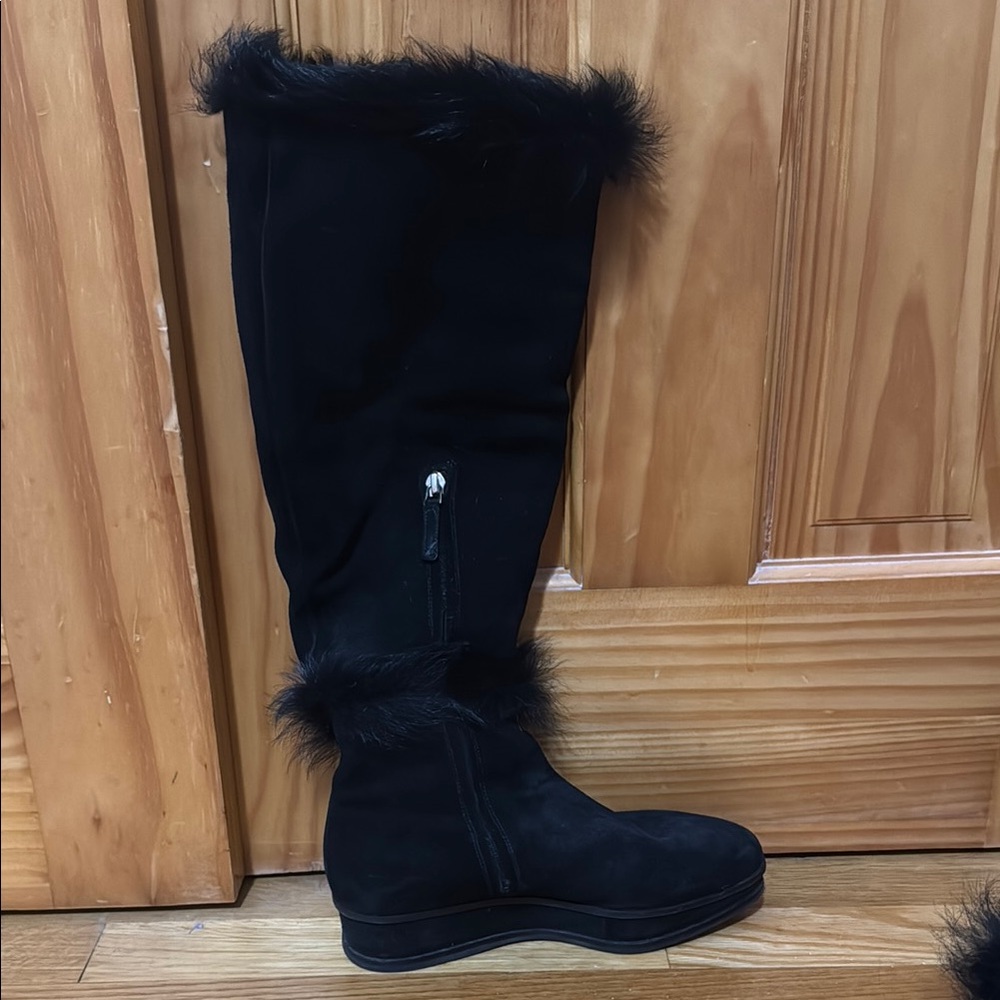 Tory Burch Suede Black Faux Fur-Trimmed Boots.  Very good condition.